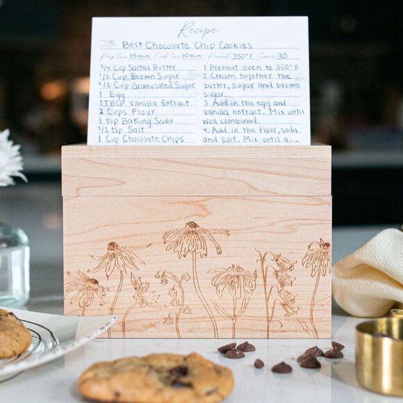 Maple Wood Recipe Box with Recipe Cards with Dividers - Picture 3 of 14